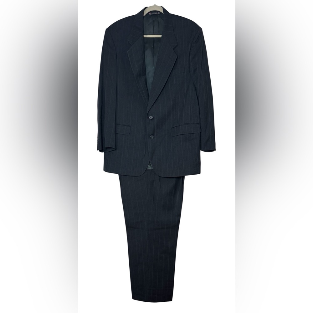 Vtg John Alexander 90s 42R 36x27.5 Gray Stripe USA Made Mens Jacket Pants Suit